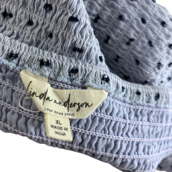 Linda Anderson Sun Dress Size XL Blue Dobby Smocked Tiered Lined Cottage Core - Picture 7 of 9